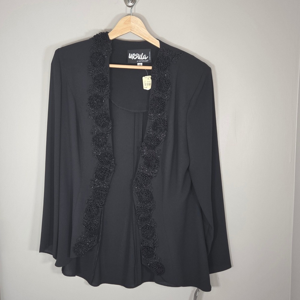 Ursula of Switzerland NWT Evening Jacket Womens 10 Black Beaded Trim Formal USA